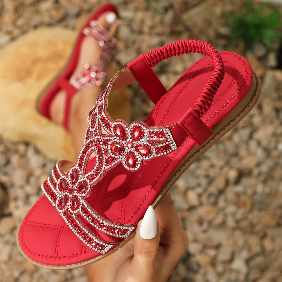 Comfort Rhinestone Roman Style Sandal
