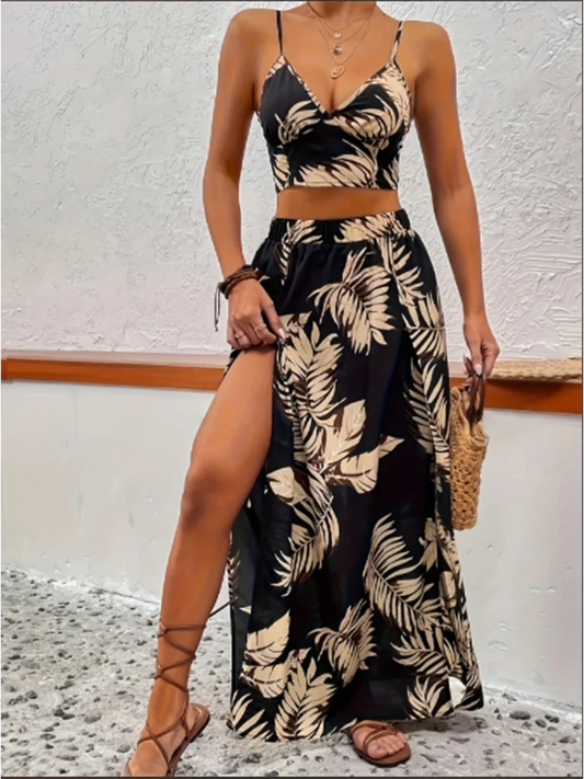 Elegant Side Split Skirt & Vest Set
