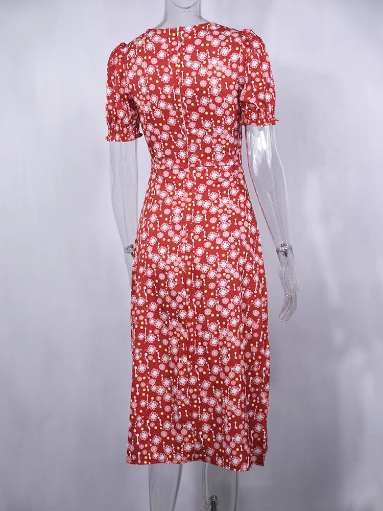 Puff Sleeve Knee length Floral Dress
