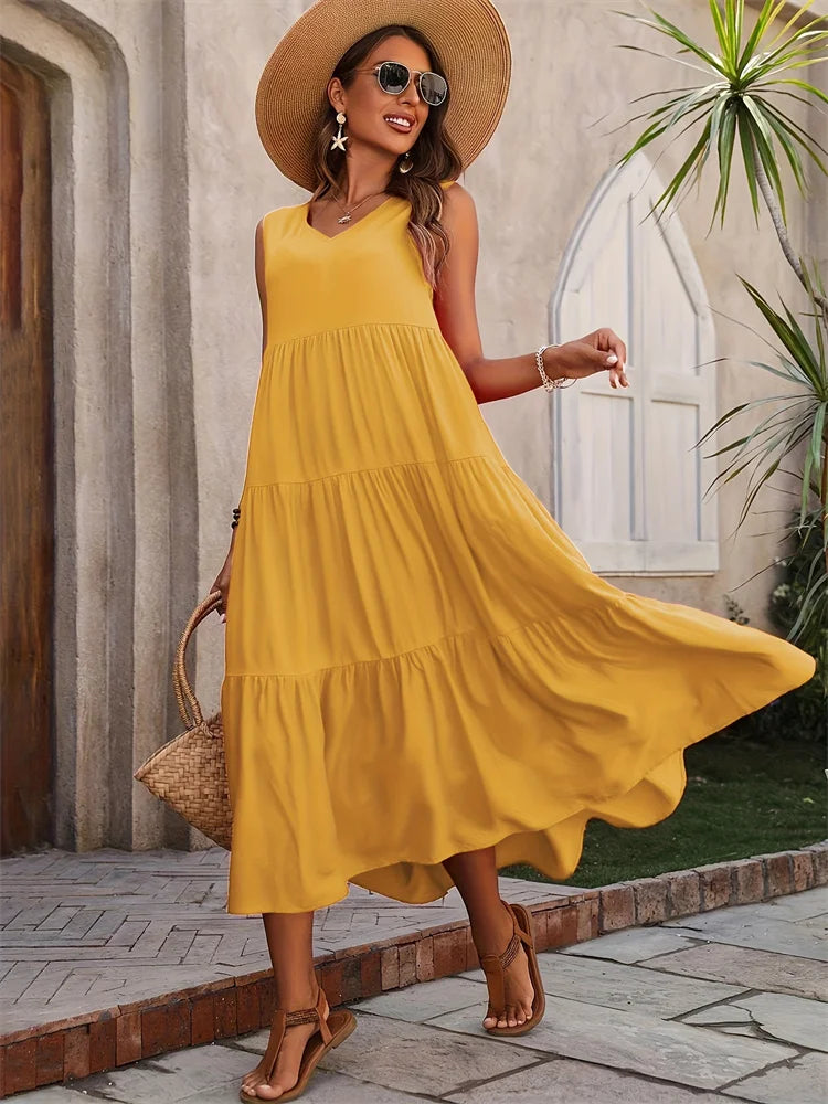 Long V-neck  Elegant Maxi dress