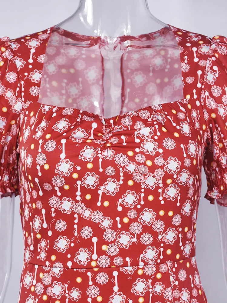 Puff Sleeve Knee length Floral Dress