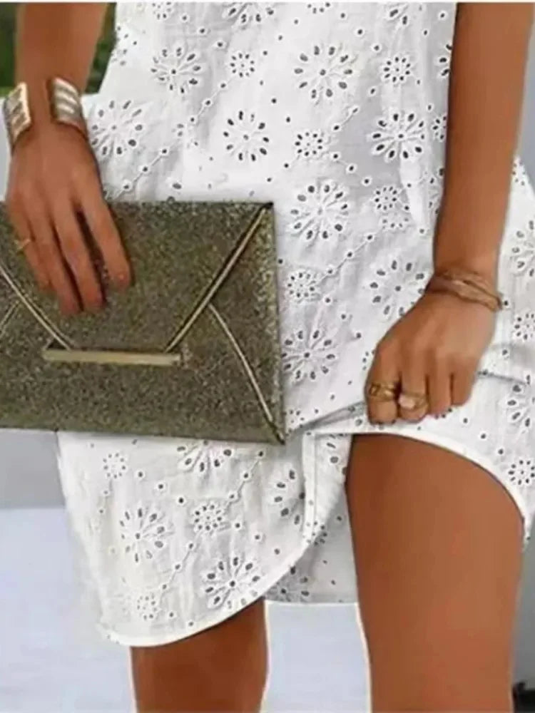 V Neck Embroidered Mid Thigh Summer Dress