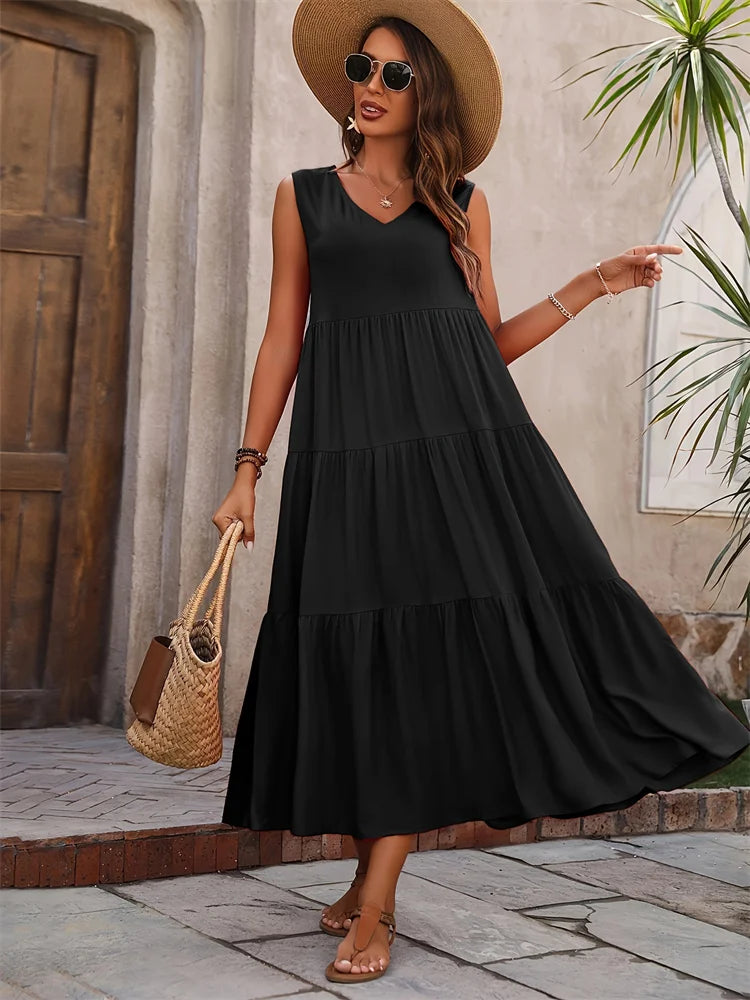Long V-neck  Elegant Maxi dress