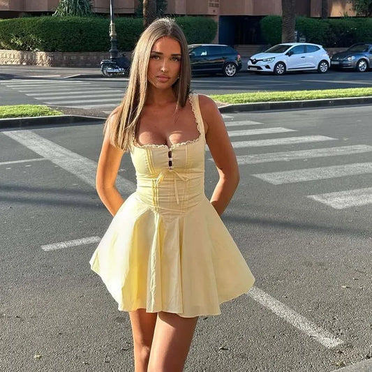 Elegant Mini Sleeveless Lace Up Dress