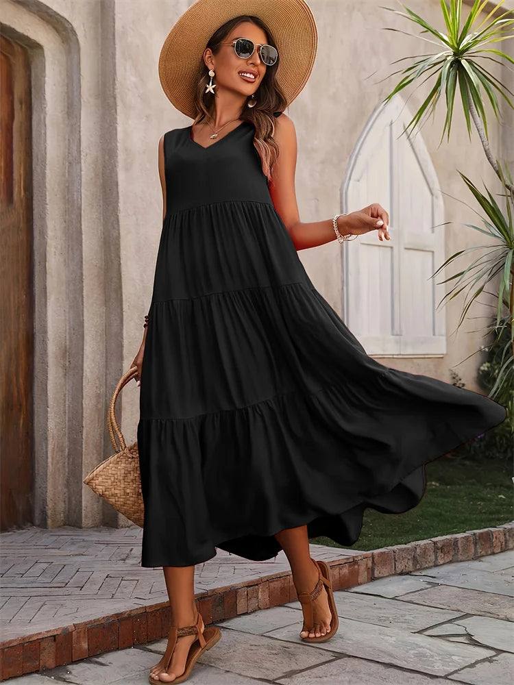 Long V-neck  Elegant Maxi dress