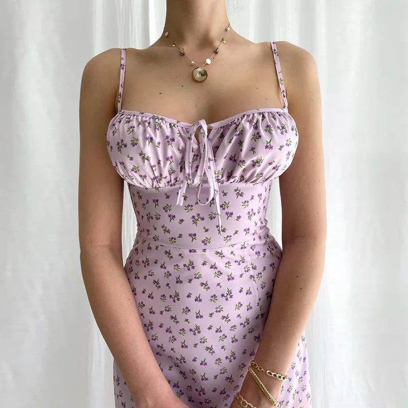 Bandage Pleated Floral Dress