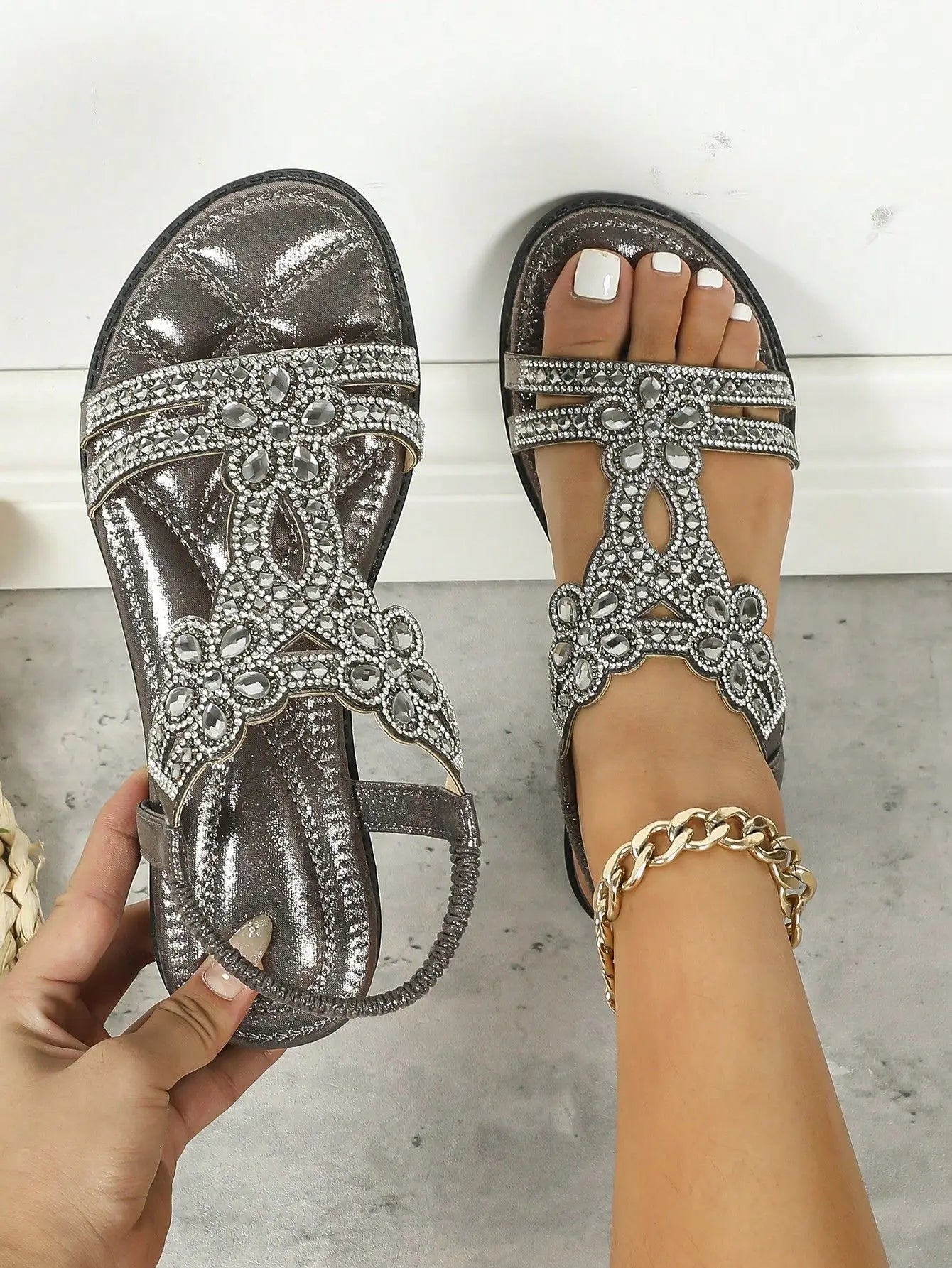 Comfort Rhinestone Roman Style Sandal