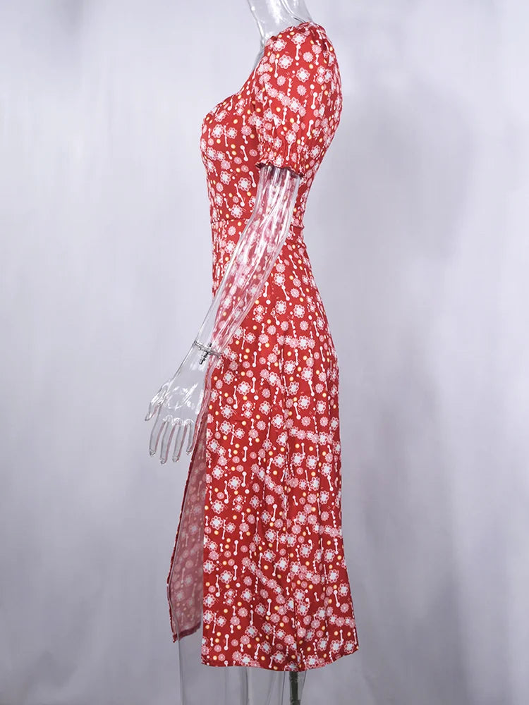 Puff Sleeve Knee length Floral Dress