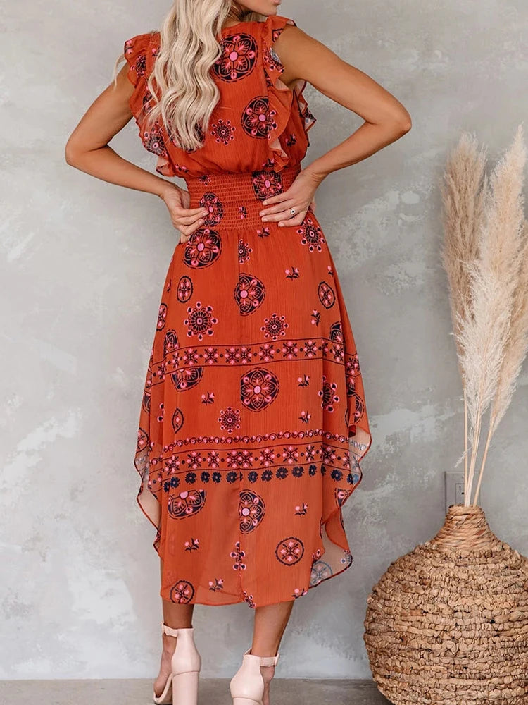 Vintage Pattern Sleeveless Summer Dress