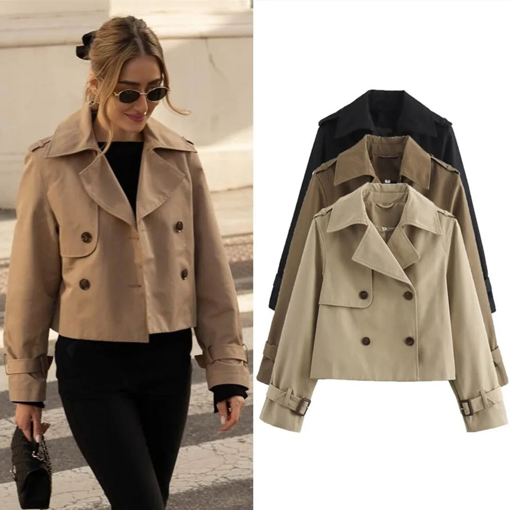 Cropped Double Breasted Chic Coat
